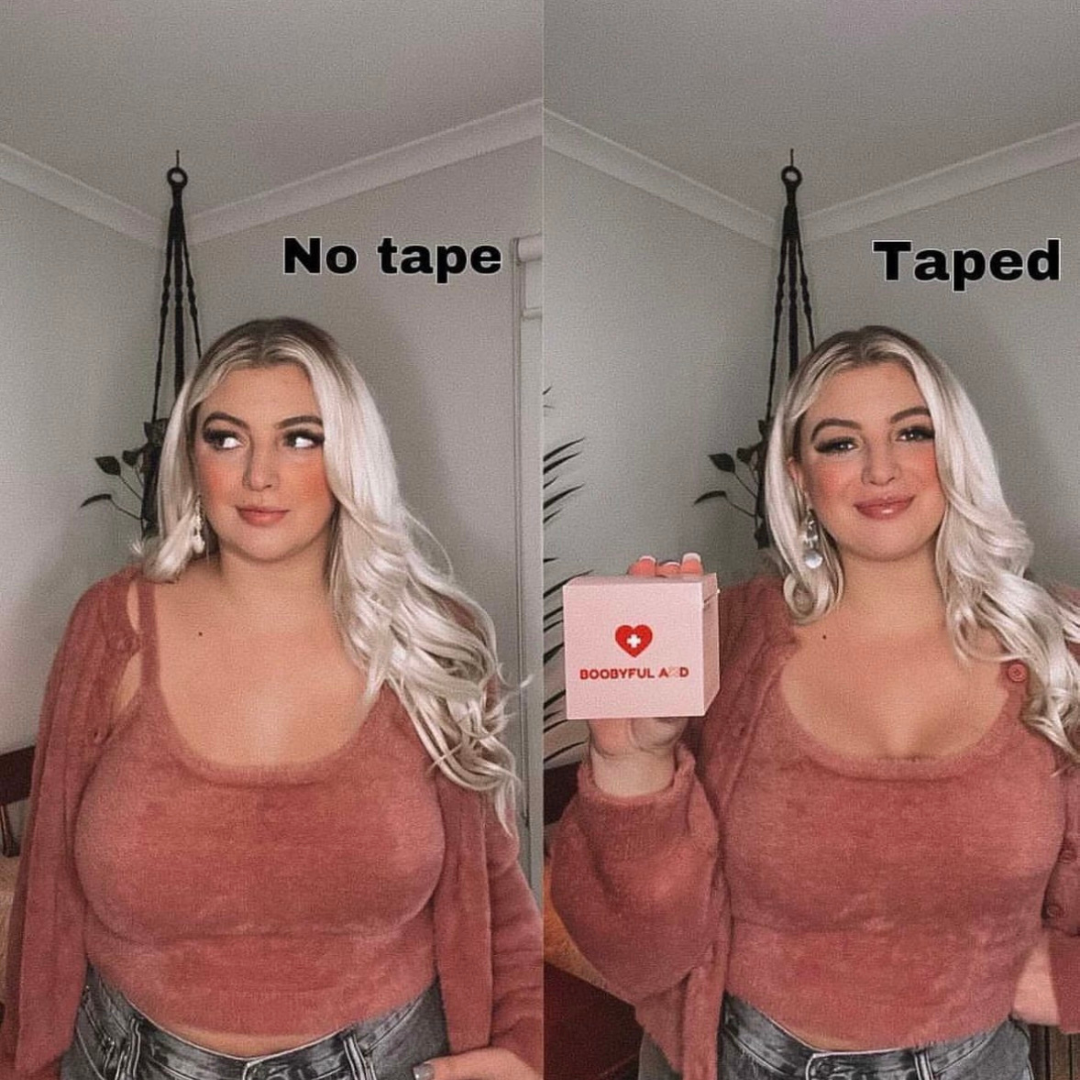 Before and after using boob tape