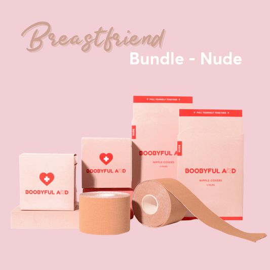 boobyful aid breastfriend bundle nude boob tape with two nude tape rolls and two nipple covers